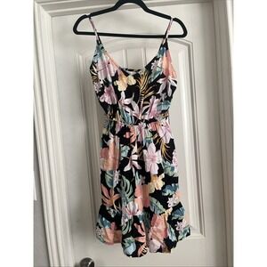 Hurley Dress S Black Floral Sleeveless Hawaiian Sundress Beach Casual *No Belt
